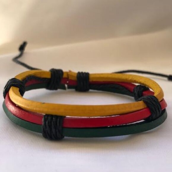 Black Freedom & Unity Braided Leather Handmade Bracelet Adjustable Wristband - Picture 1 of 4